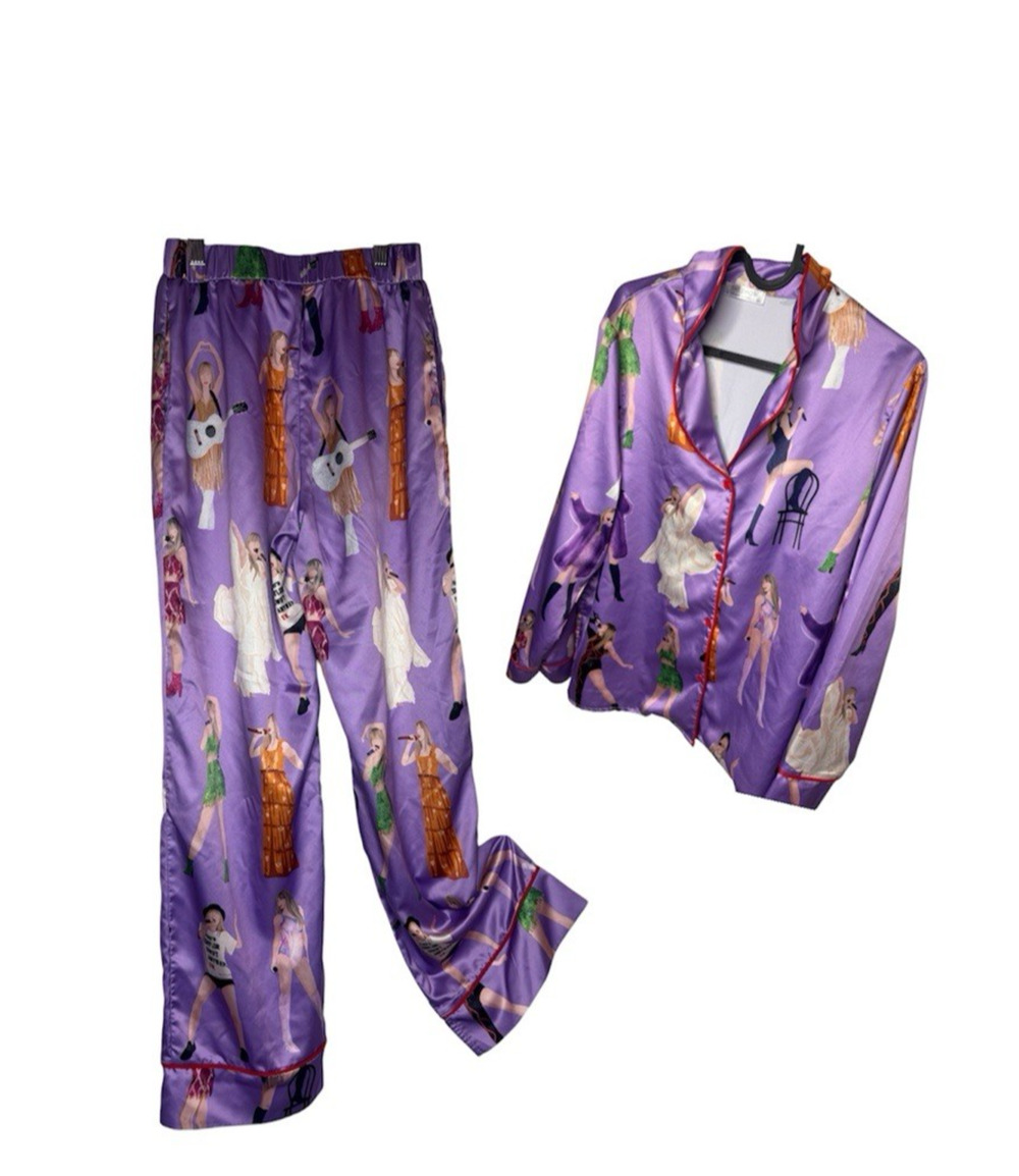 Sheshow Taylor Swift Eras Tour Satin Lounge 2pc Pajama top and pant set sz XS